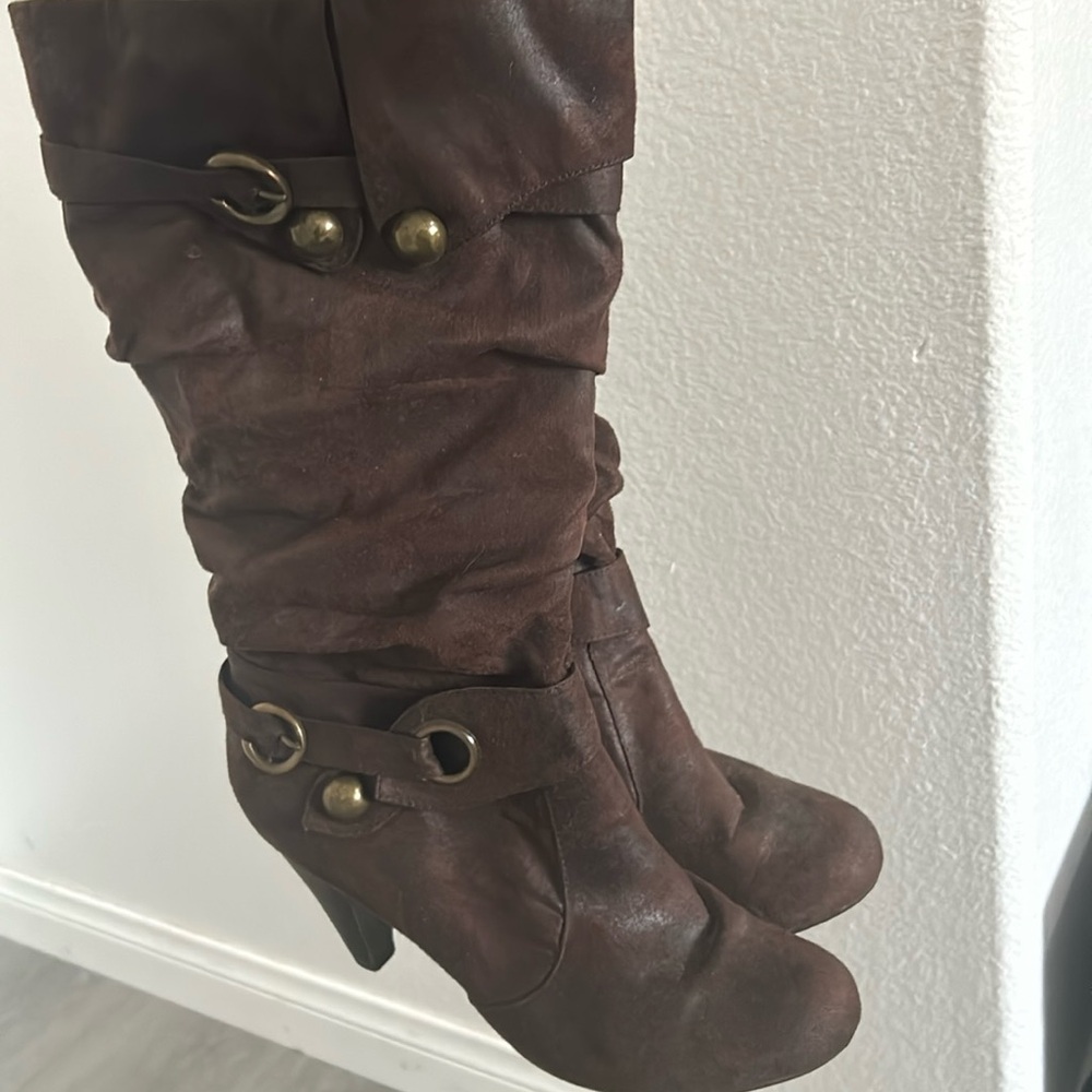 Brown Faux Leather Heel Boots